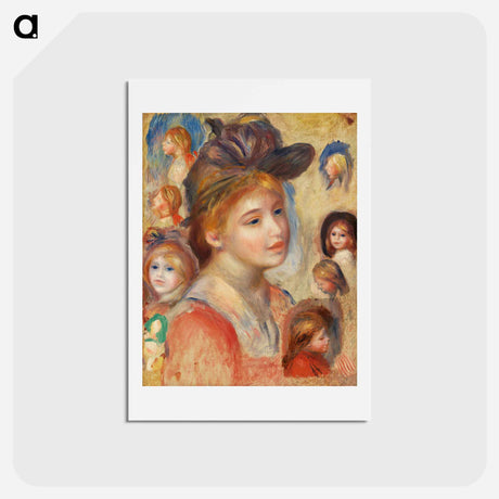 アートポストカード-Study of Girls' Heads - ピエール オーギュスト ルノワール Postcard.