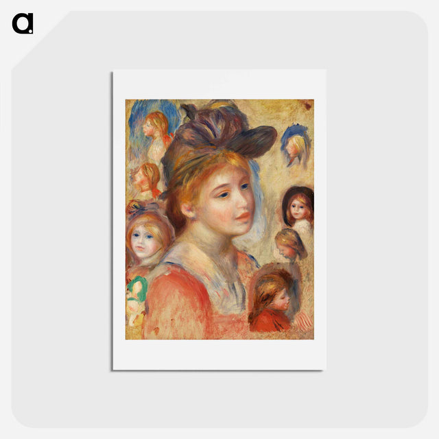 アートポストカード-Study of Girls' Heads - ピエール オーギュスト ルノワール Postcard.