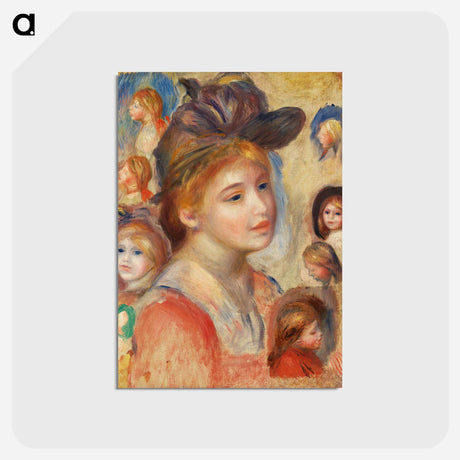 アートポストカード-Study of Girls' Heads - ピエール オーギュスト ルノワール Postcard.