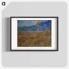 アートポスター-Landscape with wheat sheaves and rising moon - フィンセント ファン ゴッホ Poster.