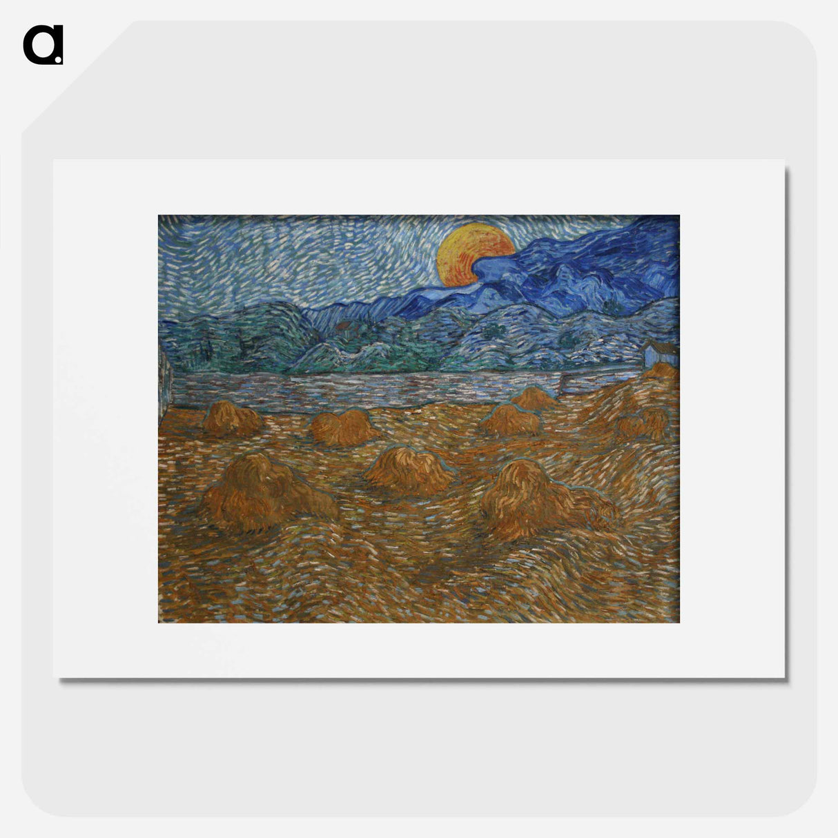 Landscape with wheat sheaves and rising moon - フィンセント ファン ゴッホ Poster.