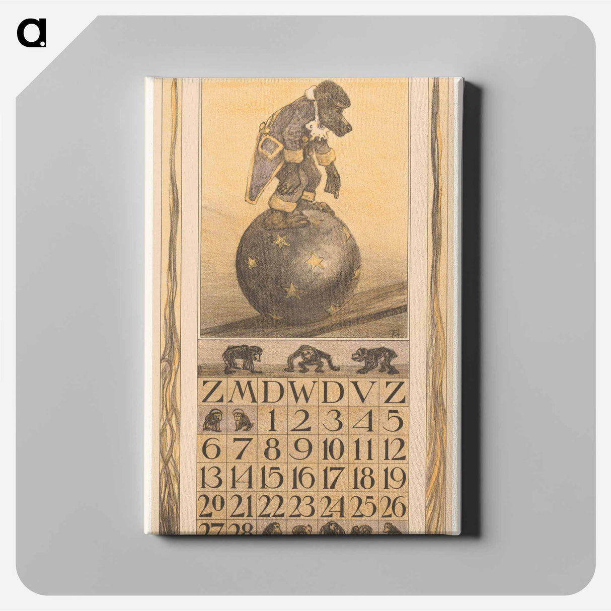Kalenderblad februari met aap op een bal - テオ ヴァン ホイテマ Canvas.