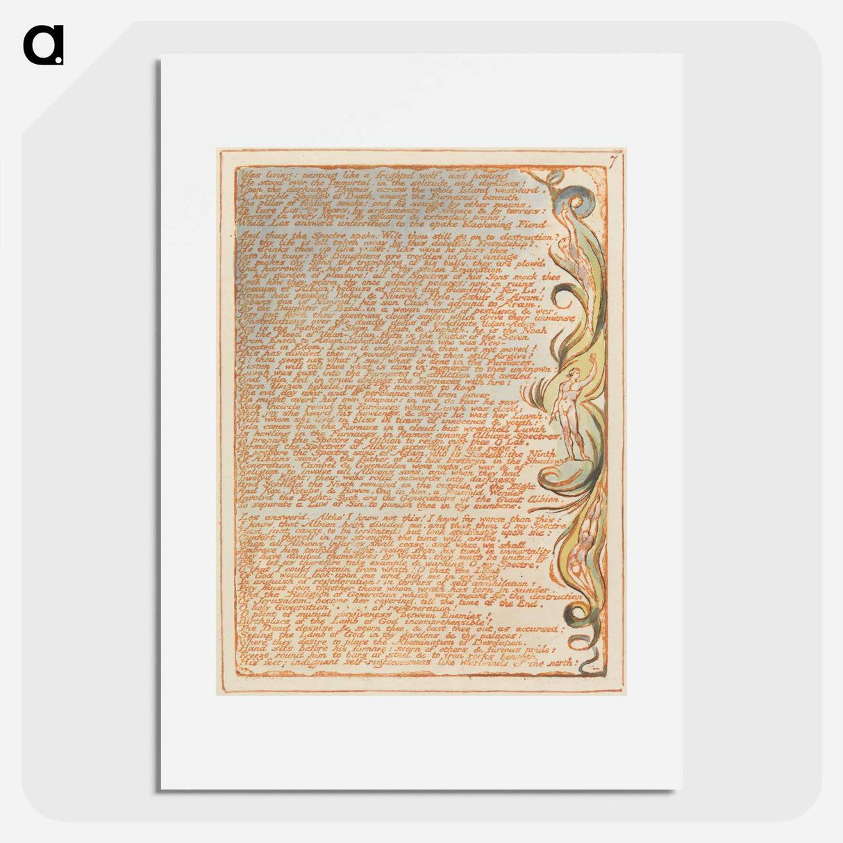 アートポスター-Jerusalem, Plate 7, "Was living: panting...." - ウィリアム ブレイク Poster.