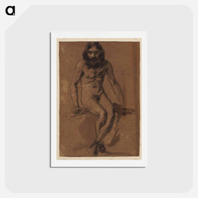 アートポストカード-Nude bearded man, seated - ウジェーヌ ドラクロワ Postcard.