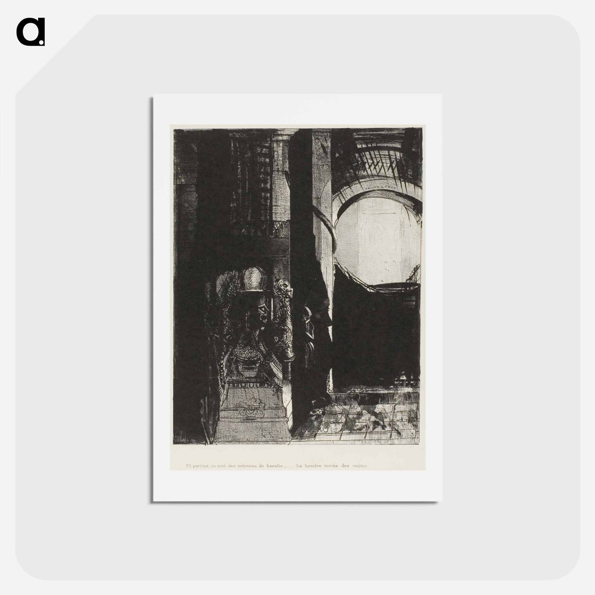 アートポストカード-And On Every Side Are Columns of Basalt,...the Light Falls From the Vaulted Roof - オディロン ルドン Postcard.