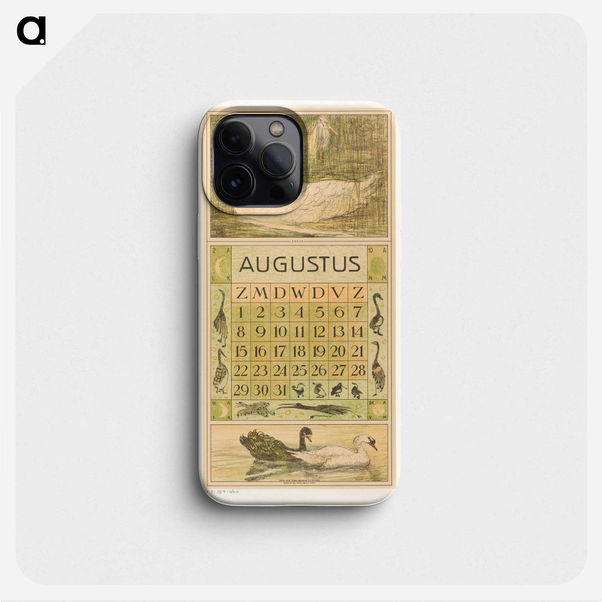 Kalenderblad augustus met zwaan - テオ ヴァン ホイテマ Phone Case.