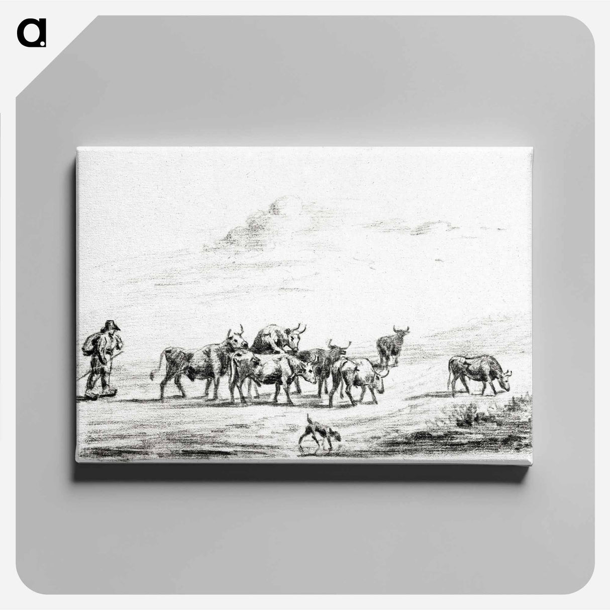 アートパネル-Cow driver with a group of cattle - ジャン ベルナール Canvas.