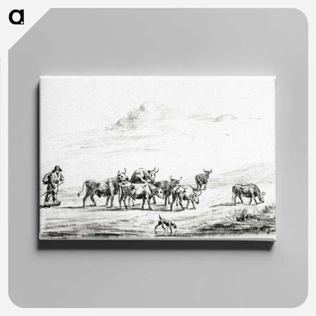 アートパネル-Cow driver with a group of cattle - ジャン ベルナール Canvas.