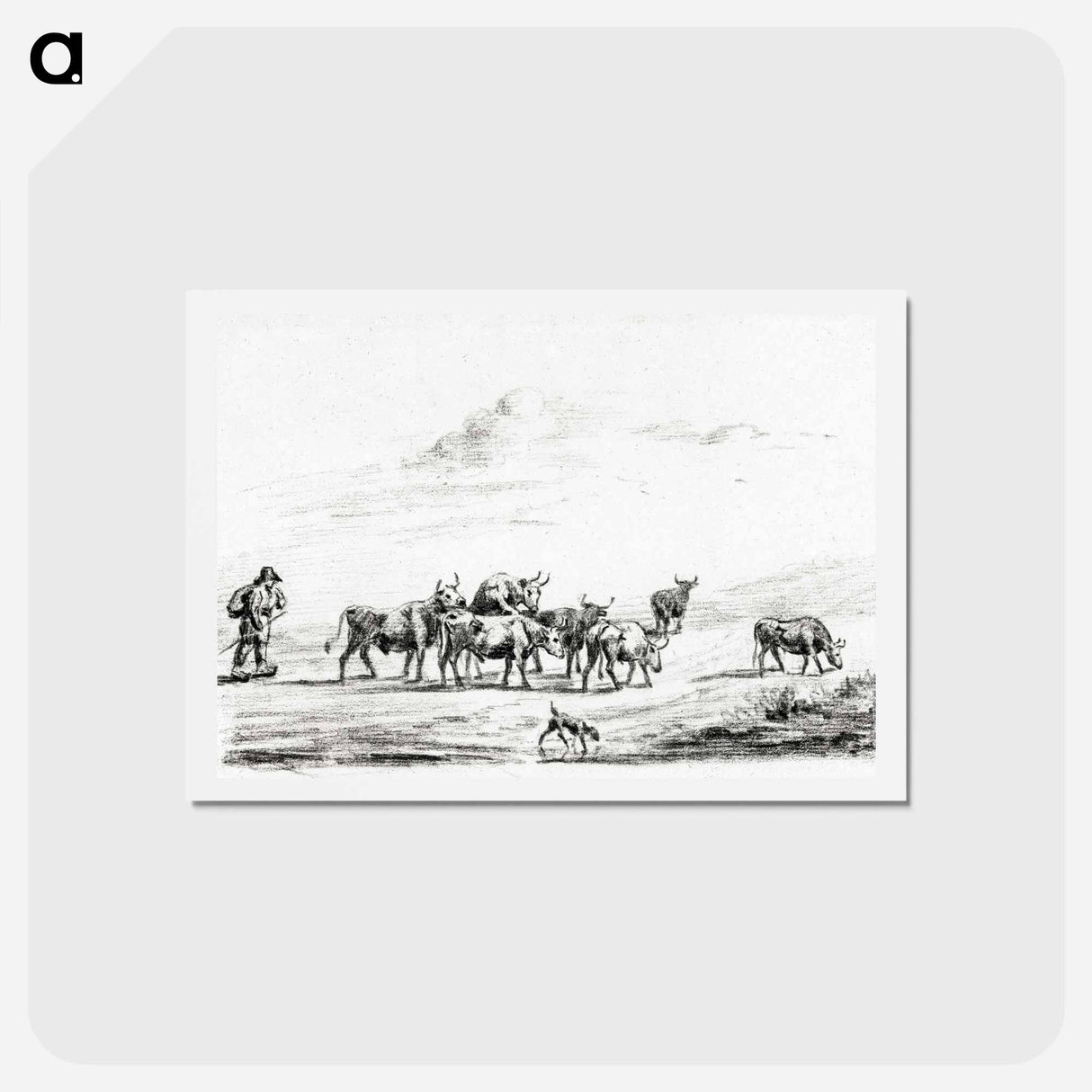 アートポストカード-Cow driver with a group of cattle - ジャン ベルナール Postcard.