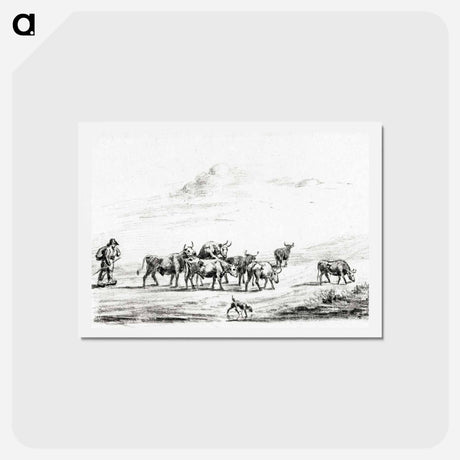 アートポストカード-Cow driver with a group of cattle - ジャン ベルナール Postcard.