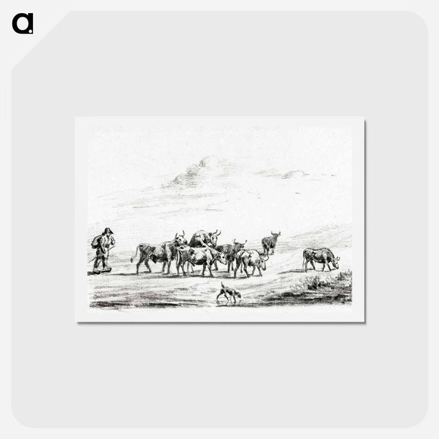 アートポストカード-Cow driver with a group of cattle - ジャン ベルナール Postcard.