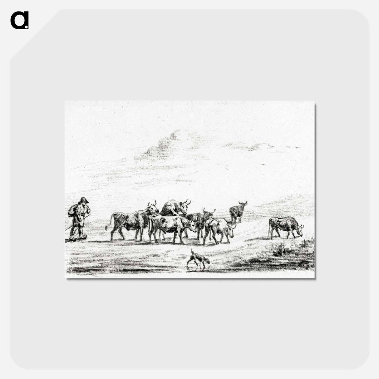 アートポストカード-Cow driver with a group of cattle - ジャン ベルナール Postcard.