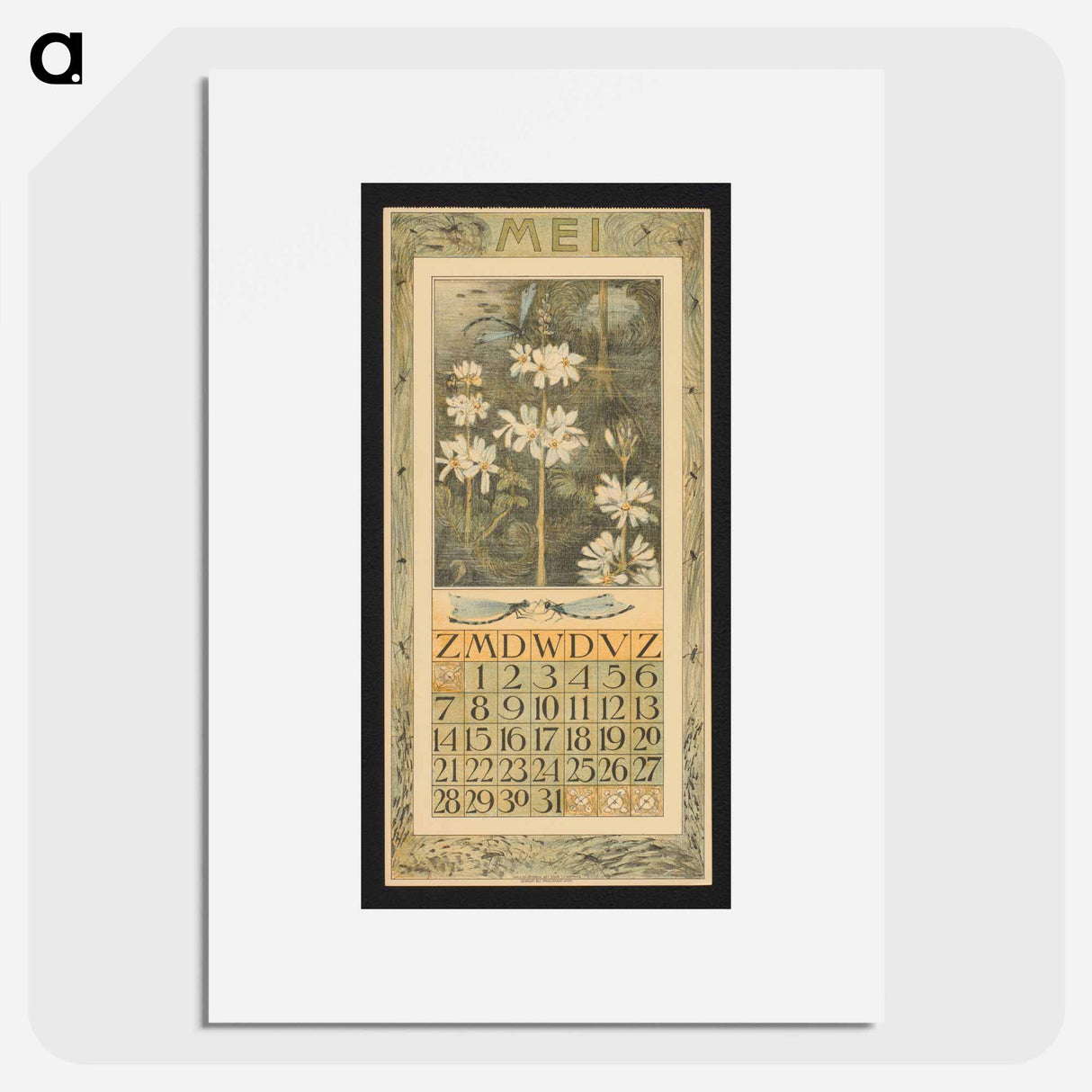 Kalenderblad voor mei 1911 met libellen en waterplanten by Theo van Hoytema - テオ ヴァン ホイテマ Poster.