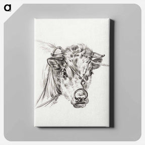 アートパネル-Head of a cow, with a ring through the nose - ジャン ベルナール Canvas.
