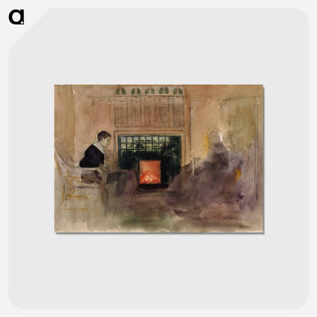 アートポストカード-Interiööri taiteilijan huvilalta kilosta, erik istumassa uunin vieressä - アルバート エーデルフェルト Postcard.