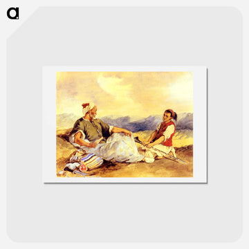 Two Moroccans Seated In The Countryside - ウジェーヌ ドラクロワ Postcard.