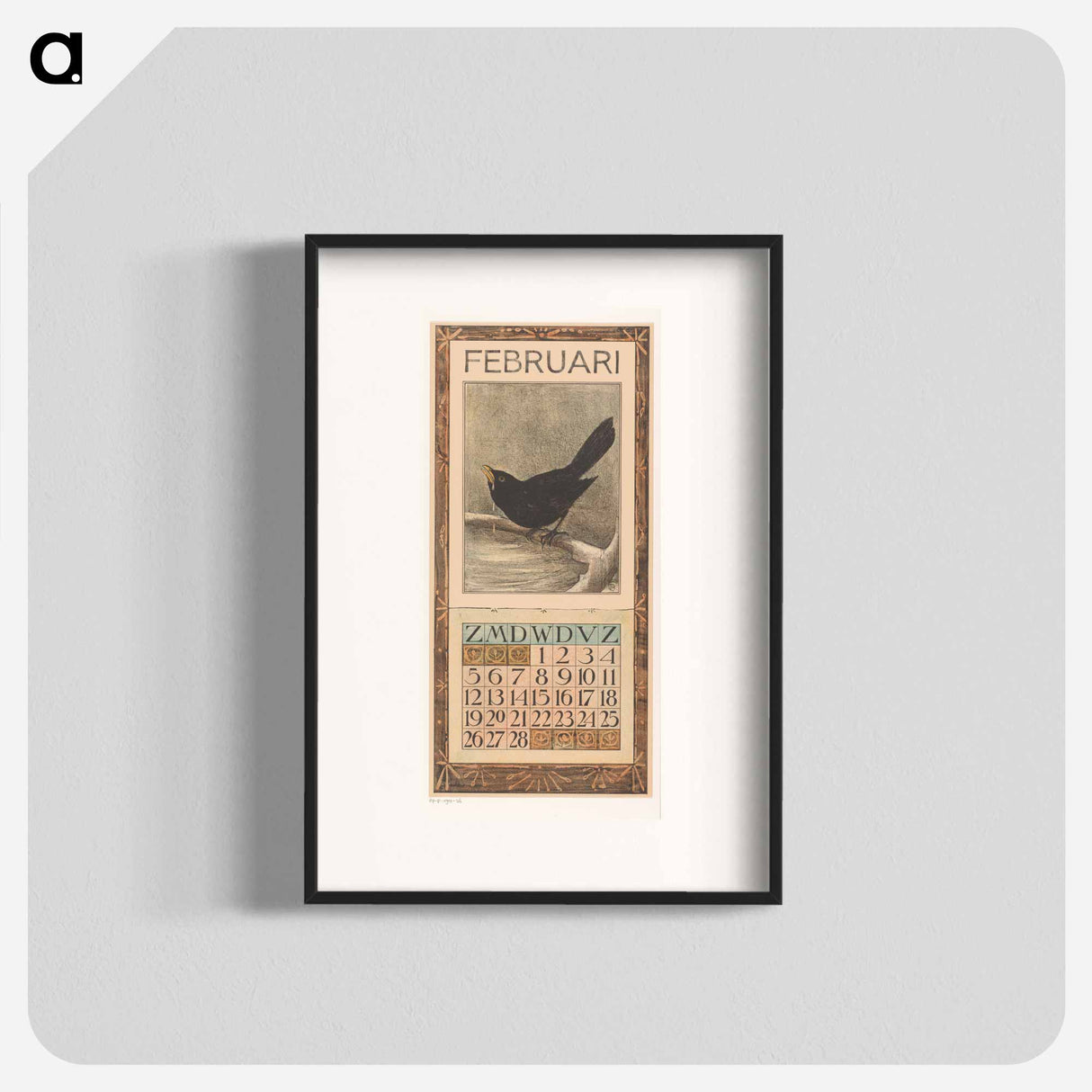 Kalenderblad februari met merel - テオ ヴァン ホイテマ Poster.