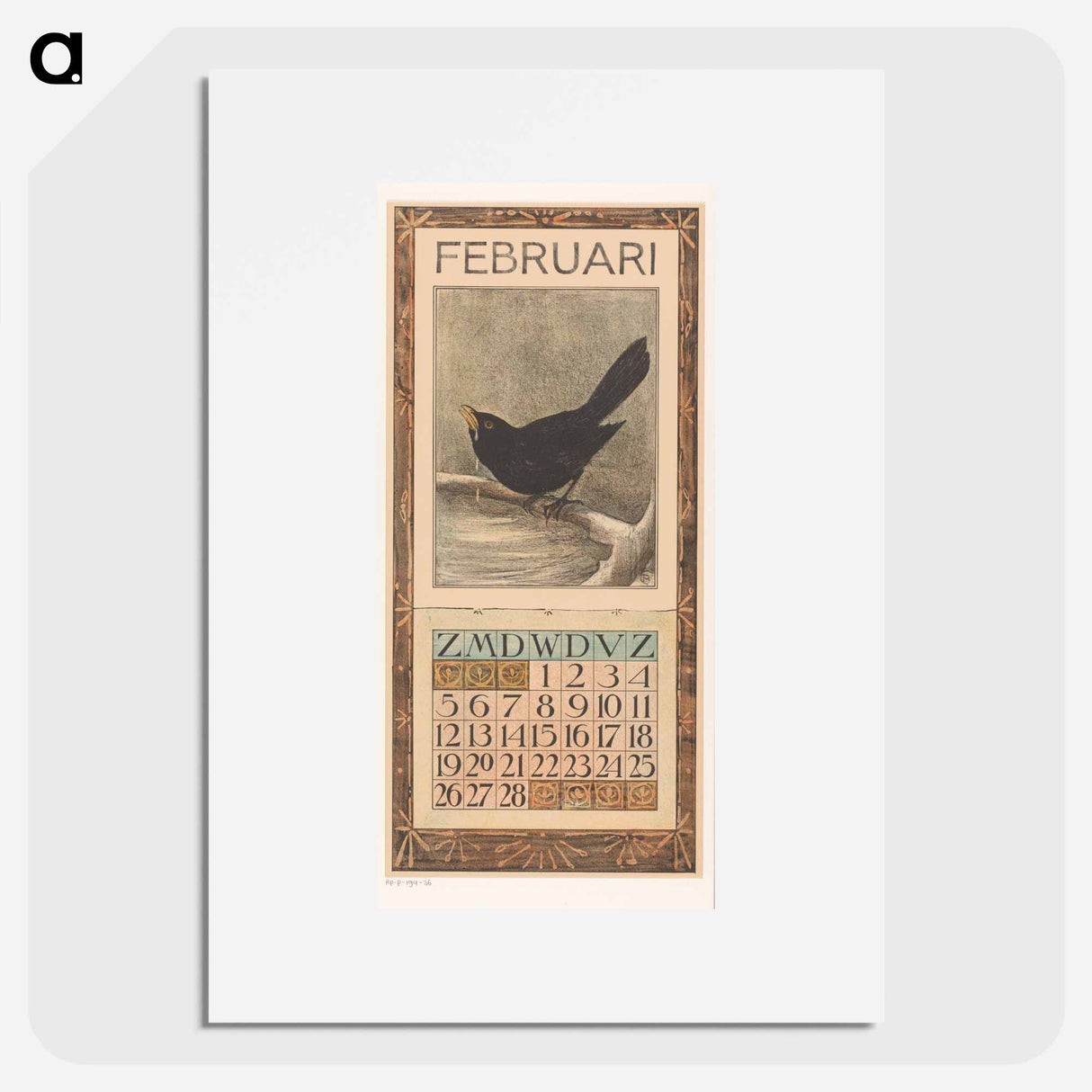Kalenderblad februari met merel - テオ ヴァン ホイテマ Poster.