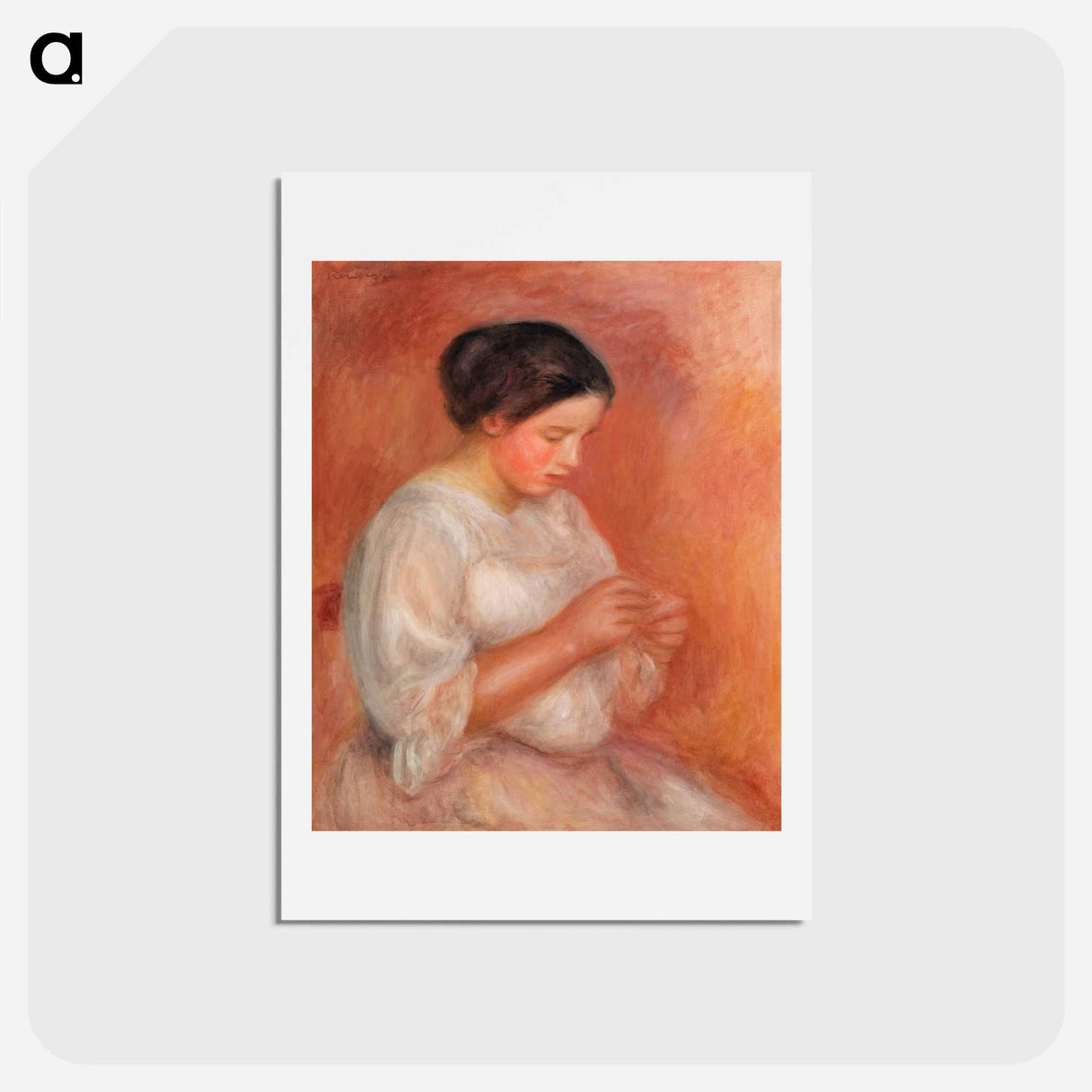アートポストカード-Woman Sewing - ピエール オーギュスト ルノワール Postcard.