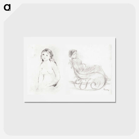 アートポストカード-Study for a Female Bather and Woman Seated in a Chair; Woman in a Chair, Seen from the Back - ピエール オーギュスト ルノワール Postcard.