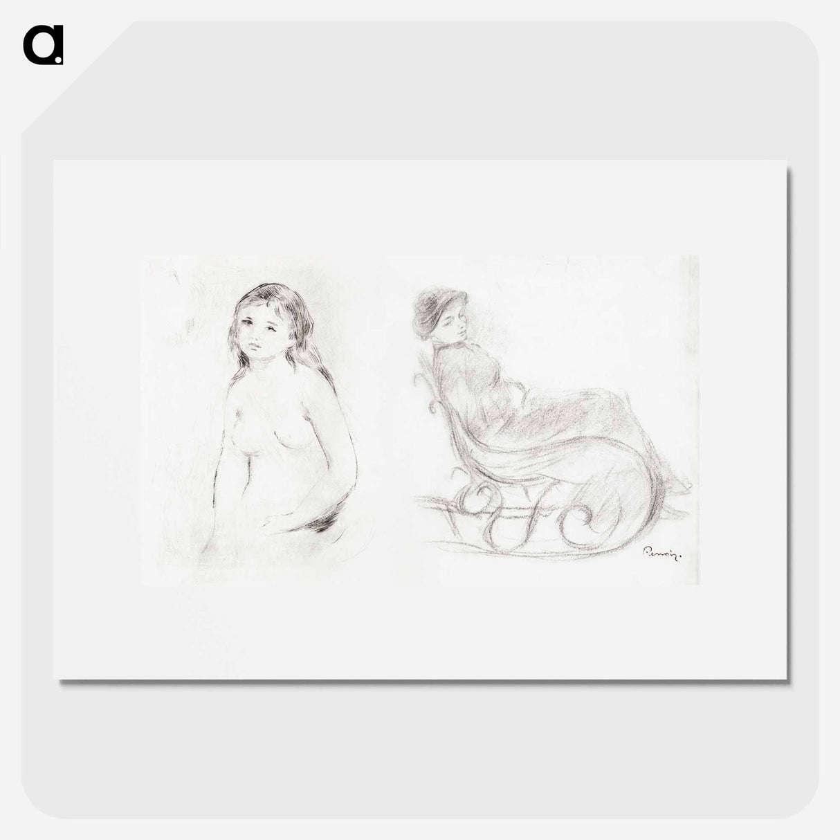 Study for a Female Bather and Woman Seated in a Chair; Woman in a Chair, Seen from the Back - Pierre-Auguste Renoir Poster.