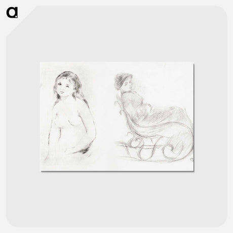 アートポストカード-Study for a Female Bather and Woman Seated in a Chair; Woman in a Chair, Seen from the Back - ピエール オーギュスト ルノワール Postcard.