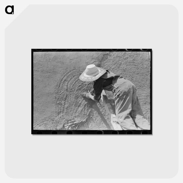 アートポストカード-Spanish-American Women Plastering Adobe House
 - ラッセル リー Postcard.