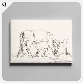 アートパネル-Calf drinking with his mother - ジャン ベルナール Canvas.
