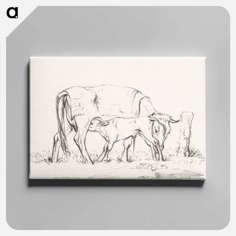 アートパネル-Calf drinking with his mother - ジャン ベルナール Canvas.
