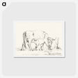 アートポストカード-Calf drinking with his mother - ジャン ベルナール Postcard.