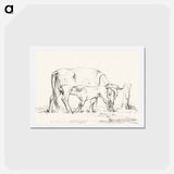 アートポストカード-Calf drinking with his mother - ジャン ベルナール Postcard.