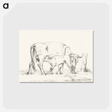 アートポストカード-Calf drinking with his mother - ジャン ベルナール Postcard.