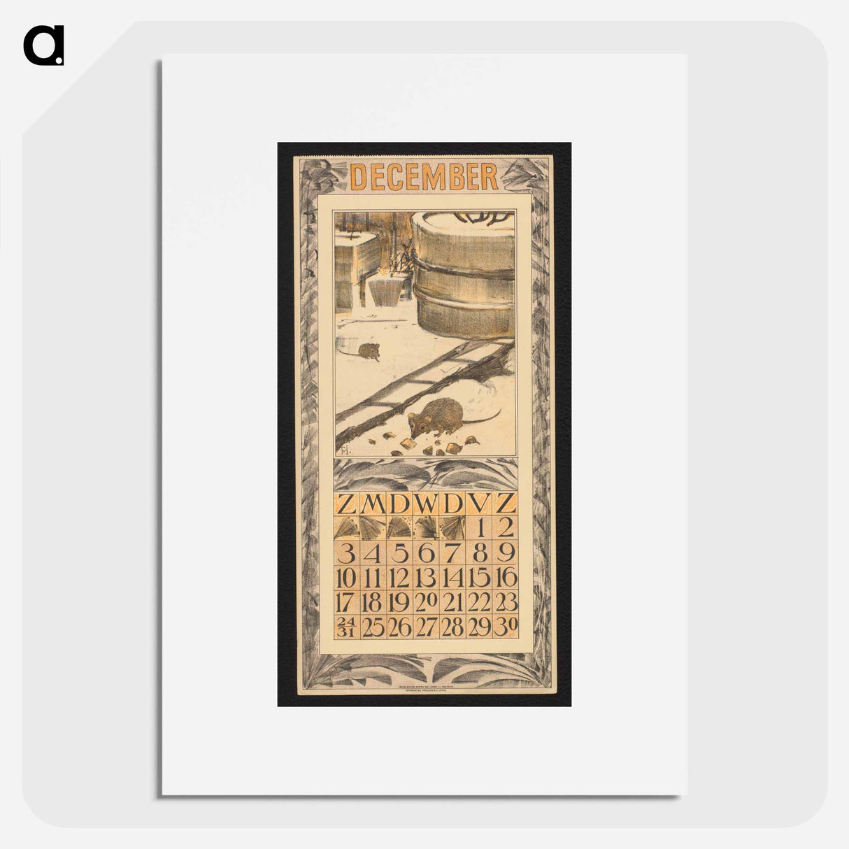 Kalenderblad voor december 1911 met muizen in een sneeuwlandschap - テオ ヴァン ホイテマ Poster.