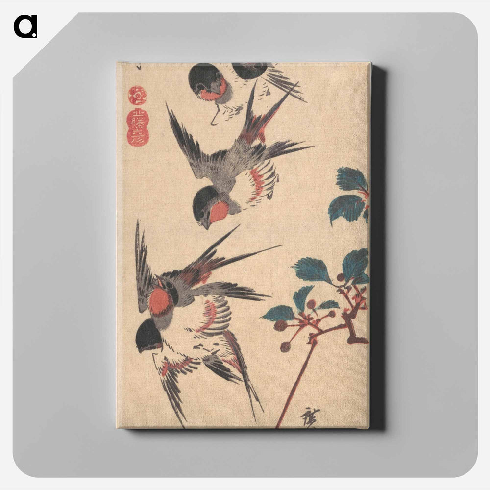 アートパネル-Swallows and Wild Cherry
 - 歌川 広重 Canvas.
