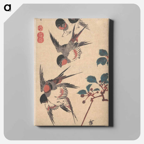 アートパネル-Swallows and Wild Cherry
 - 歌川 広重 Canvas.