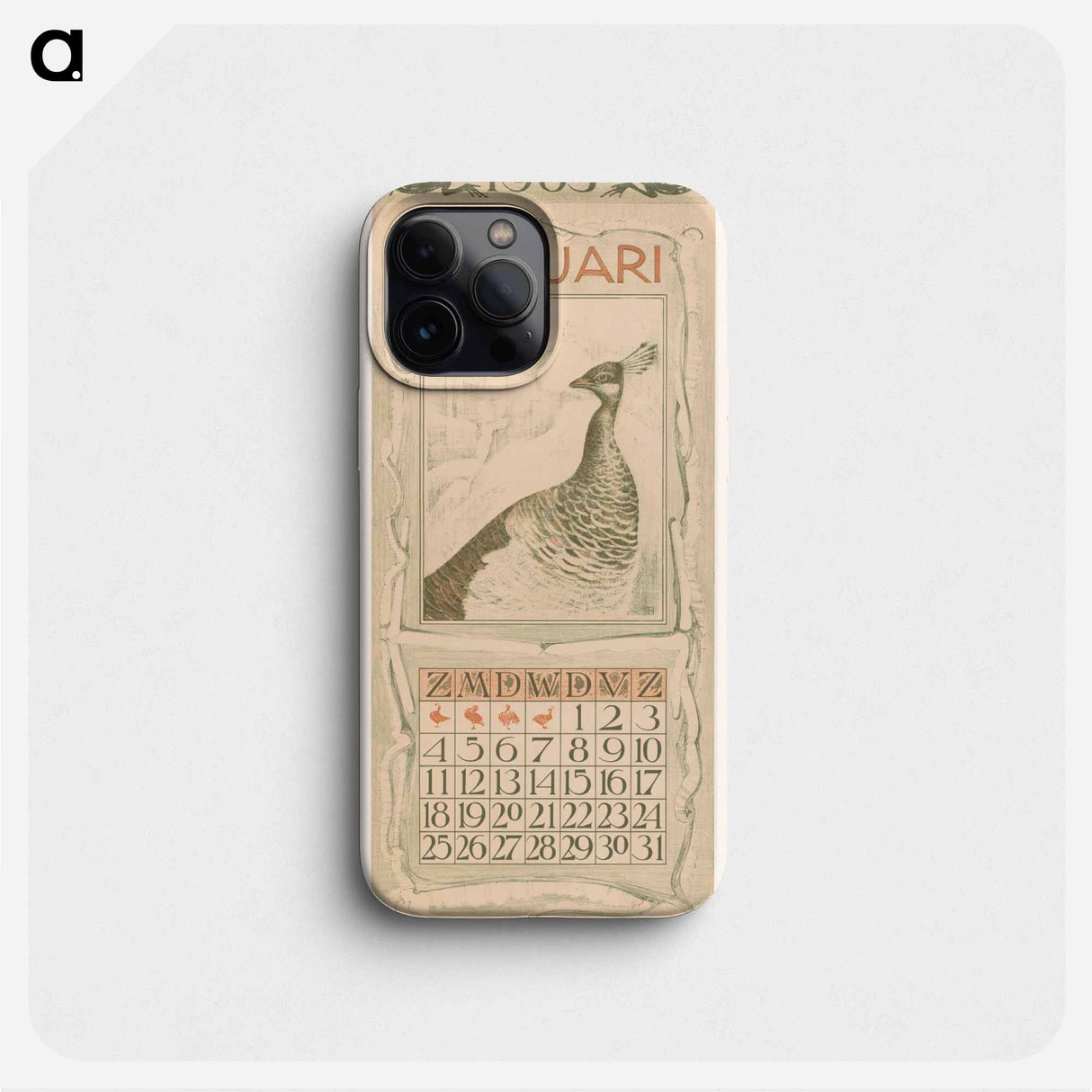 Kalenderblad januari met pauw - テオ ヴァン ホイテマ Phone Case.