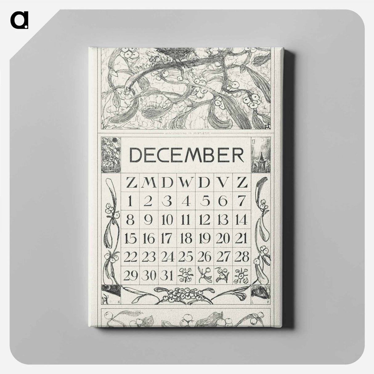 Kalenderblad december met winterkoninkje - テオ ヴァン ホイテマ Canvas.