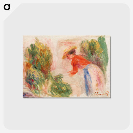 アートポストカード-Woman Gathering Flowers - ピエール オーギュスト ルノワール Postcard.