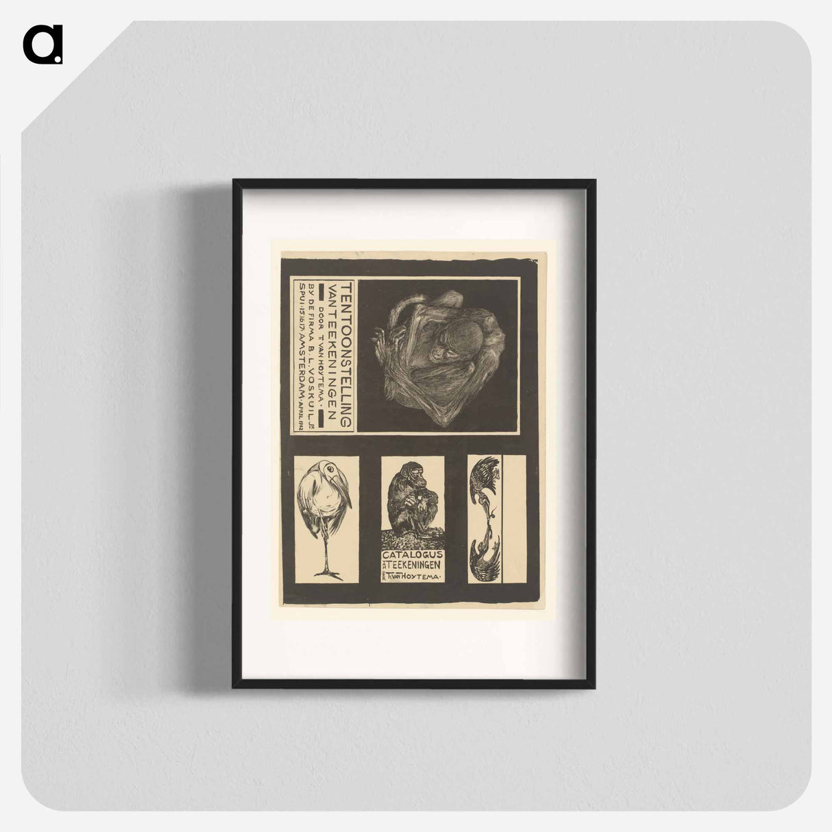 Vier voorstellingen met apen en vogels by Theo van Hoytema - テオ ヴァン ホイテマ Poster.