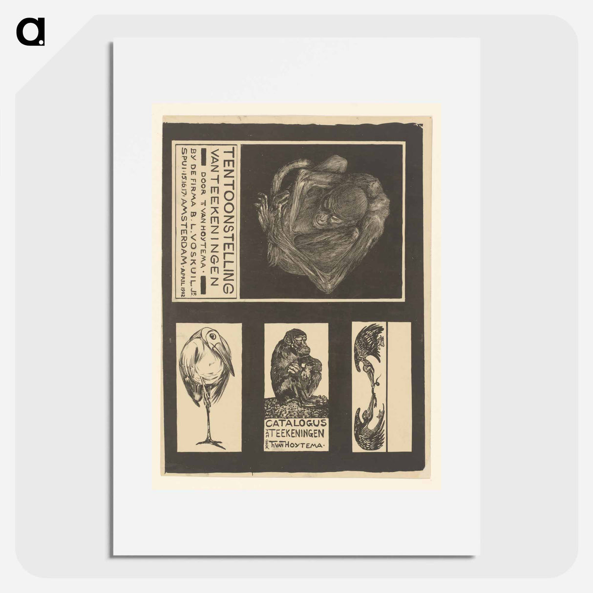 Vier voorstellingen met apen en vogels by Theo van Hoytema - テオ ヴァン ホイテマ Poster.