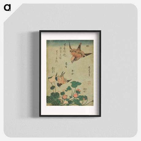 アートポスター-Hokusai's Swallow and begonia and strawberry pie - 葛飾 北斎 Poster.