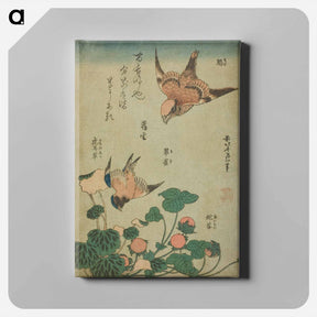 アートパネル-Hokusai's Swallow and begonia and strawberry pie - 葛飾 北斎 Canvas.