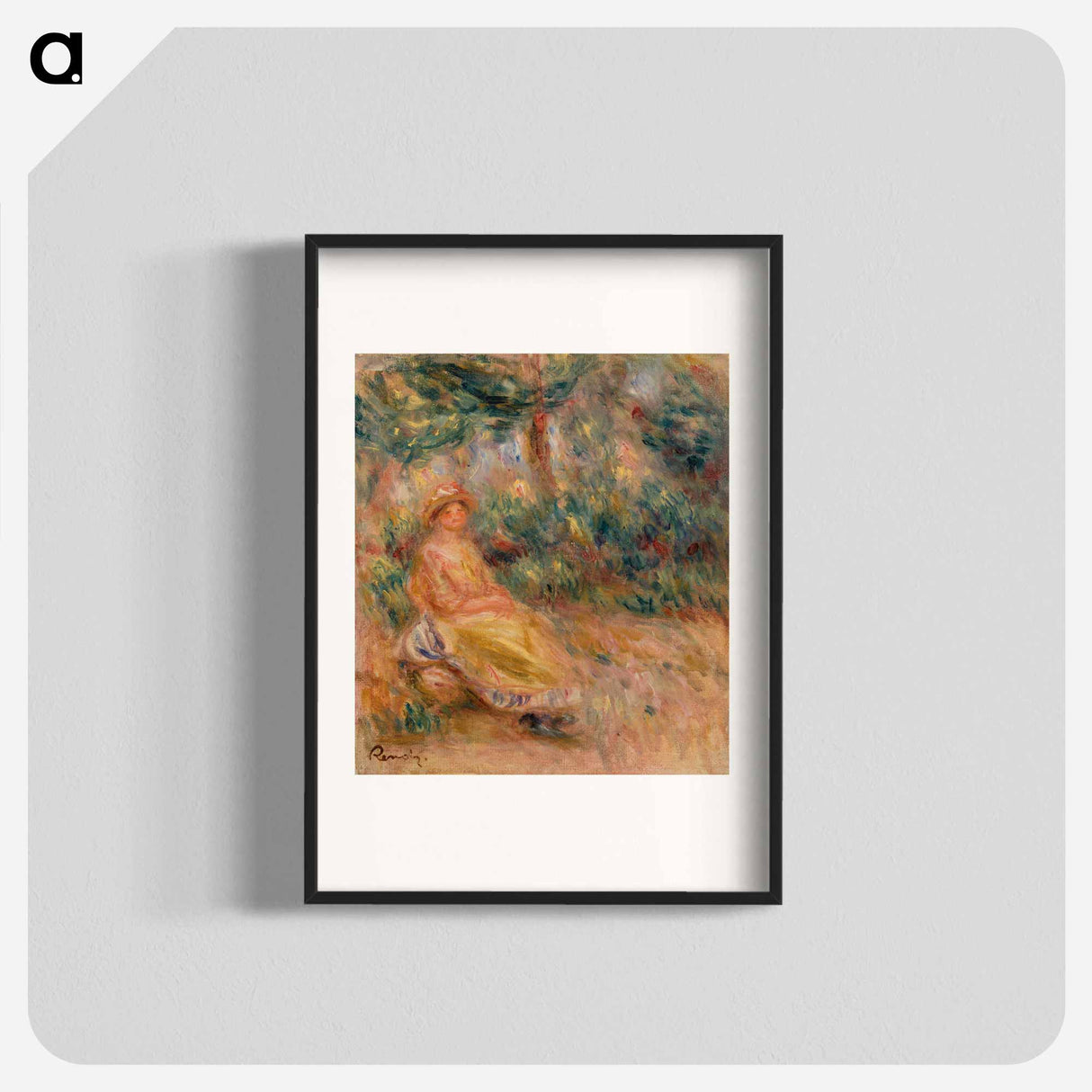 Woman in Pink and Yellow in a Landscape - Pierre-Auguste Renoir Poster.