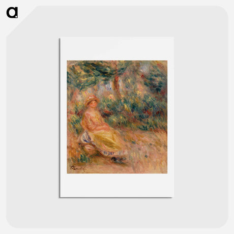 アートポストカード-Woman in Pink and Yellow in a Landscape - ピエール オーギュスト ルノワール Postcard.