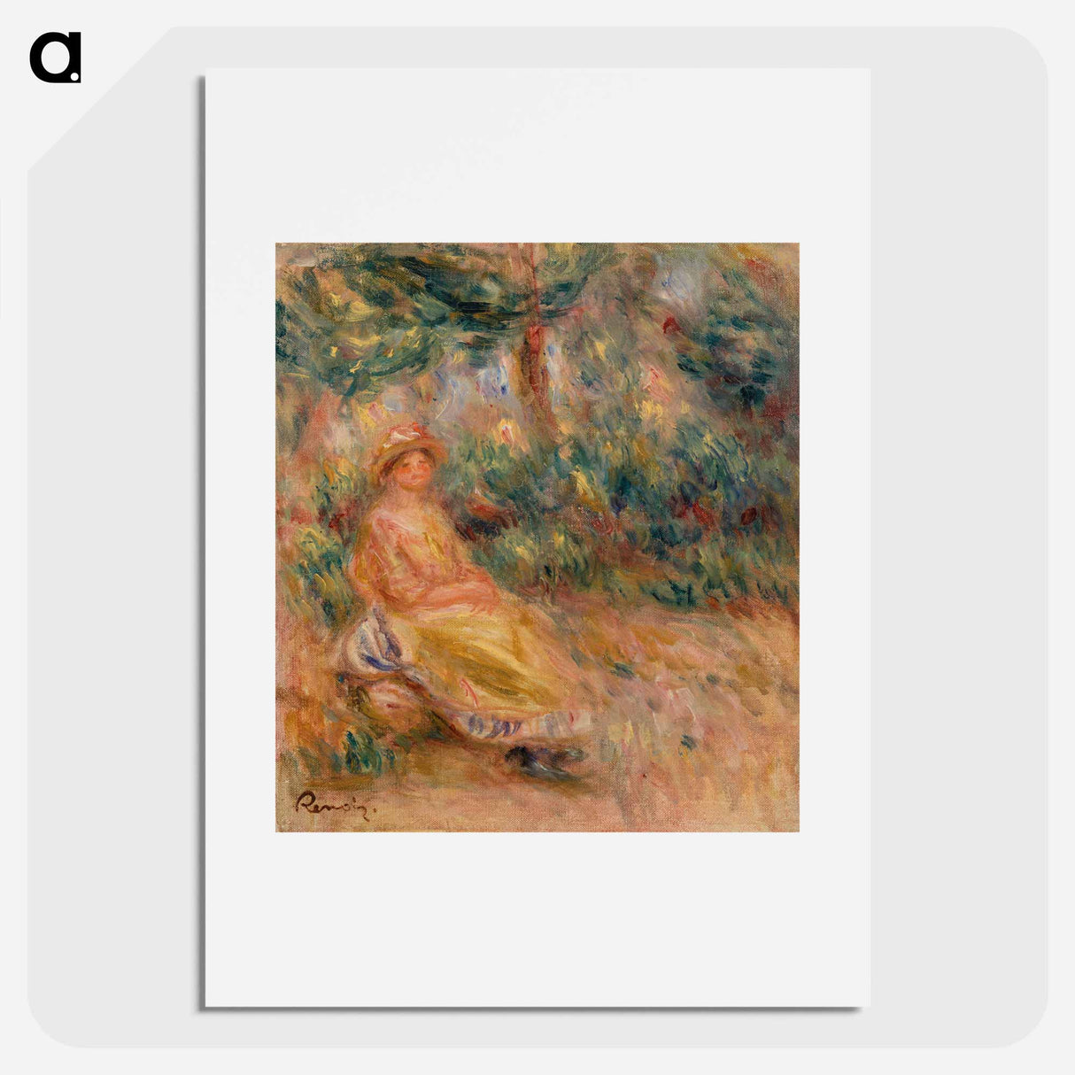 Woman in Pink and Yellow in a Landscape - Pierre-Auguste Renoir Poster.