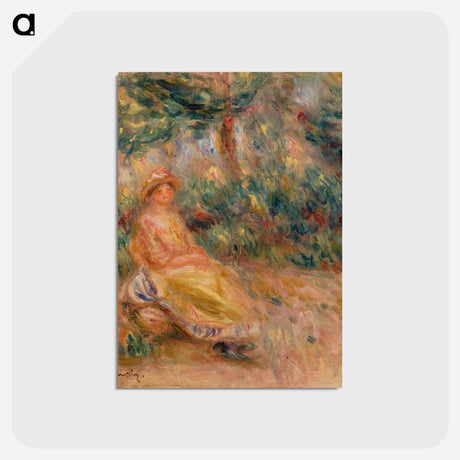 アートポストカード-Woman in Pink and Yellow in a Landscape - ピエール オーギュスト ルノワール Postcard.