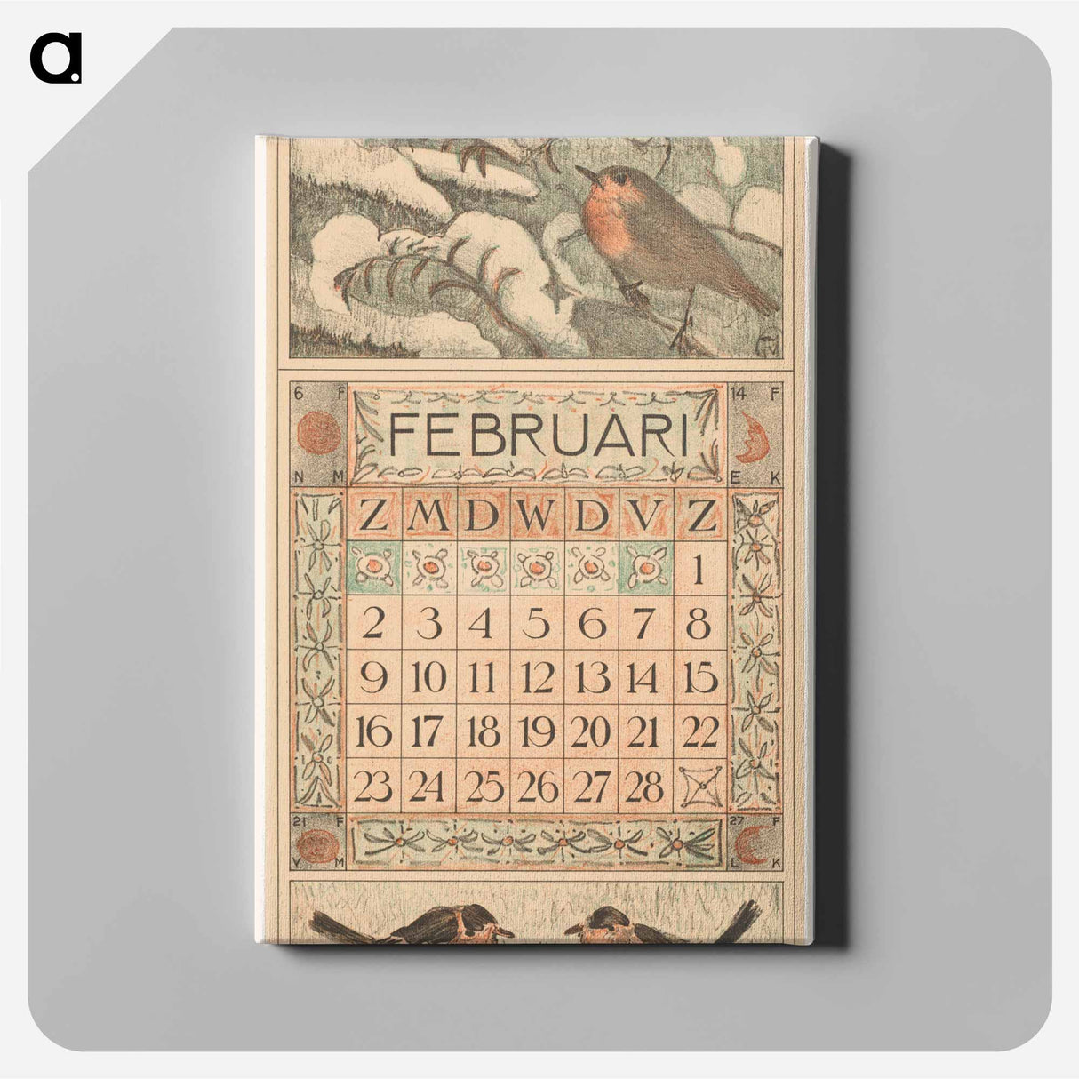 Kalenderblad februari met roodborstje - テオ ヴァン ホイテマ Canvas.