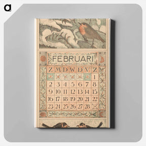 アートパネル-Kalenderblad februari met roodborstje - テオ ヴァン ホイテマ Canvas.