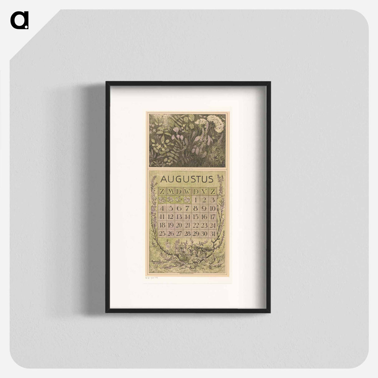 Kalenderblad augustus met planten - テオ ヴァン ホイテマ Poster.