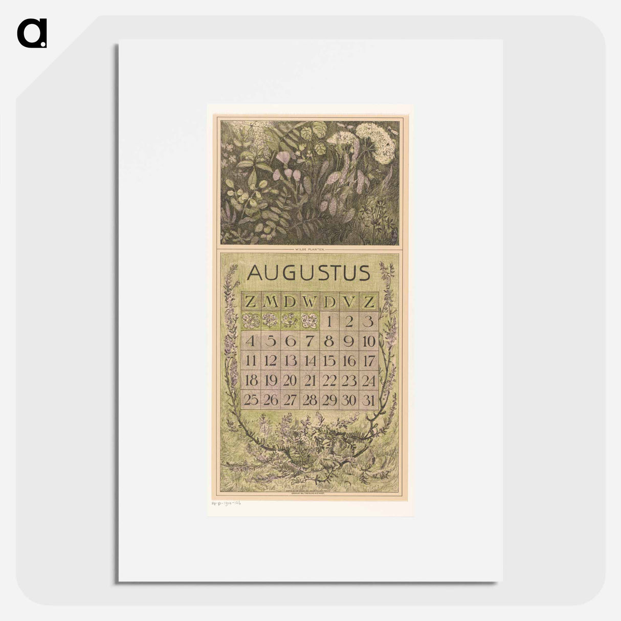 Kalenderblad augustus met planten - テオ ヴァン ホイテマ Poster.